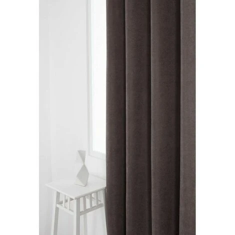 RIDEAUDISCOUNT Rideau 140 X 280 Cm à Oeillets Grande Hauteur Velours Uni Chocolat - Brun 3 RIDEAUDISCOUNT Rideau 140 X 280 Cm à Oeillets Grande Hauteur Velours Uni Chocolat - Brun – Image 3