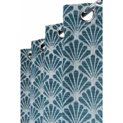 RIDEAUDISCOUNT Rideau 140 X 240 Cm à Oeillets Tamisant Jacquard Motif Coquille Effet Naturel Bleu Clair - Bleu 1 RIDEAUDISCOUNT Rideau 140 X 240 Cm à Oeillets Tamisant Jacquard Motif Coquille Effet Naturel Bleu Clair - Bleu