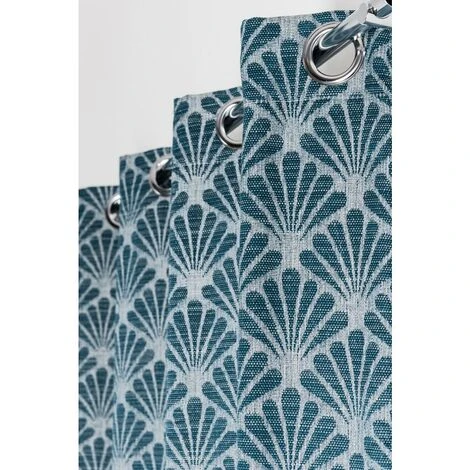 RIDEAUDISCOUNT Rideau 140 X 240 Cm à Oeillets Tamisant Jacquard Motif Coquille Effet Naturel Bleu Clair - Bleu 2 RIDEAUDISCOUNT Rideau 140 X 240 Cm à Oeillets Tamisant Jacquard Motif Coquille Effet Naturel Bleu Clair - Bleu – Image 2