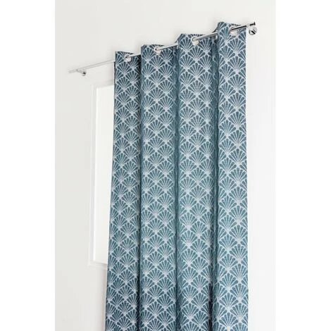 RIDEAUDISCOUNT Rideau 140 X 240 Cm à Oeillets Tamisant Jacquard Motif Coquille Effet Naturel Bleu Clair - Bleu 3 RIDEAUDISCOUNT Rideau 140 X 240 Cm à Oeillets Tamisant Jacquard Motif Coquille Effet Naturel Bleu Clair - Bleu – Image 3