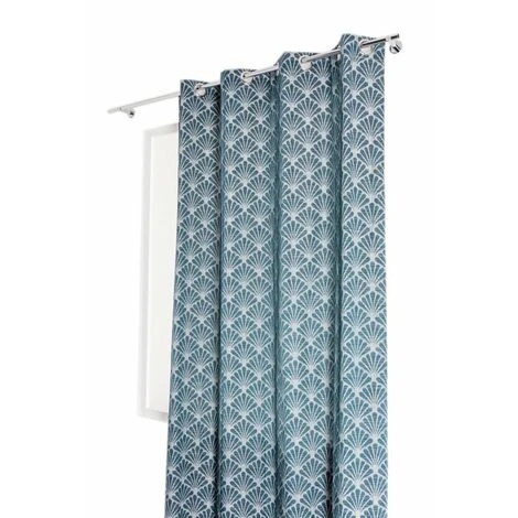 RIDEAUDISCOUNT Rideau 140 X 240 Cm à Oeillets Tamisant Jacquard Motif Coquille Effet Naturel Bleu Clair - Bleu 4 RIDEAUDISCOUNT Rideau 140 X 240 Cm à Oeillets Tamisant Jacquard Motif Coquille Effet Naturel Bleu Clair - Bleu – Image 4