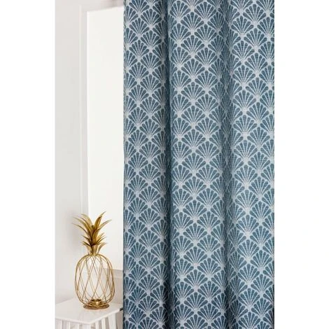 RIDEAUDISCOUNT Rideau 140 X 240 Cm à Oeillets Tamisant Jacquard Motif Coquille Effet Naturel Bleu Clair - Bleu 5 RIDEAUDISCOUNT Rideau 140 X 240 Cm à Oeillets Tamisant Jacquard Motif Coquille Effet Naturel Bleu Clair - Bleu – Image 5