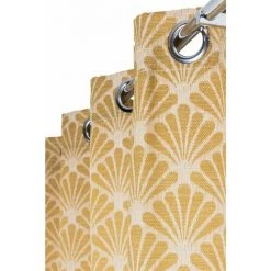RIDEAUDISCOUNT Rideau 140 X 240 Cm à Oeillets Tamisant Jacquard Motif Coquille Effet Naturel Jaune - Jaune