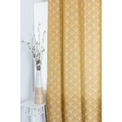 RIDEAUDISCOUNT Rideau 140 X 240 Cm à Oeillets Tamisant Jacquard Motif Coquille Effet Naturel Jaune - Jaune -Rideau et tringle Soldes 2024 10695334 3