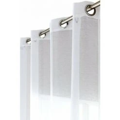 RIDEAUDISCOUNT Voilage 135 X 350 Cm à Oeillets Grande Hauteur Effet Naturel Uni Blanc - Blanc
