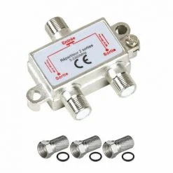 PACK HDSAT REPARTITEUR ANTENNE TV Ou SAT 1 ENTREE 2 SORTIES 5-2300 MHz + 3 Fiches F Argent