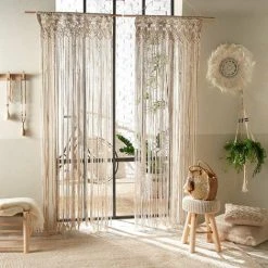 HOMEMAISON Rideau Fil En Macramé Ecru 90 X 200 Cm - Ecru