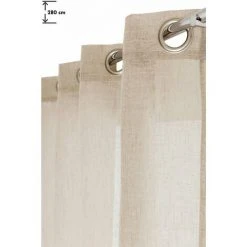 RIDEAUDISCOUNT Voilage 140 X 280 Cm à Oeillets Effet Lin Grande Hauteur Uni Taupe - Naturel