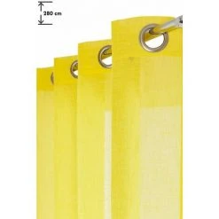 RIDEAUDISCOUNT Voilage Effet Lin Grande Hauteur à Oeillets 140 X 280 Cm Uni Jaune Yuzu - Jaune