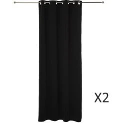 ATMOSPHERA, CRÉATEUR D'INTÉRIEUR Lot De 2 Rideaux Occultants Noir à œillets 135 X 240 Cm - Noir