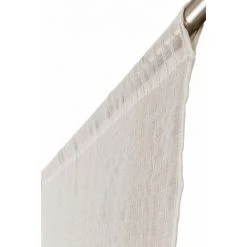 RIDEAUDISCOUNT Vitrage 70 X 190 Cm Passe Tringle Effet Naturel Rayures Verticales Rami Finition Bas Triangulaire Pompon Blanc - Blanc