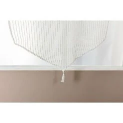 RIDEAUDISCOUNT Vitrage 70 X 190 Cm Passe Tringle Effet Naturel Rayures Verticales Rami Finition Bas Triangulaire Pompon Blanc - Blanc -Rideau et tringle Soldes 2024 12255181 4