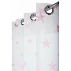 RIDEAUDISCOUNT Voilage Tamisant 140 X 240 Cm à Oeillets Avec Imprimé Etoiles Blanc - Rose