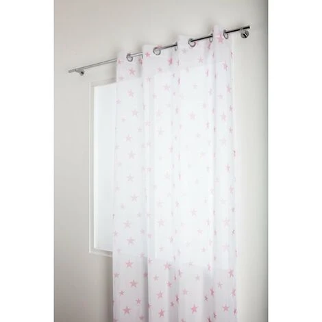 RIDEAUDISCOUNT Voilage Tamisant 140 X 240 Cm à Oeillets Avec Imprimé Etoiles Blanc - Rose 2 RIDEAUDISCOUNT Voilage Tamisant 140 X 240 Cm à Oeillets Avec Imprimé Etoiles Blanc - Rose – Image 2