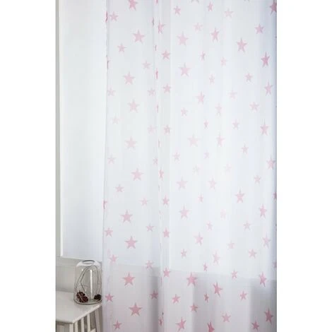 RIDEAUDISCOUNT Voilage Tamisant 140 X 240 Cm à Oeillets Avec Imprimé Etoiles Blanc - Rose 3 RIDEAUDISCOUNT Voilage Tamisant 140 X 240 Cm à Oeillets Avec Imprimé Etoiles Blanc - Rose – Image 3