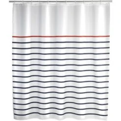WENKO Rideau De Douche Original Marine Blanc, Rideau De Douche 180x200 Cm, Lavable En Machine Et Waterproof, 12 Anneaux Rideau De Douche En Plastique Blanc Inclus, Polyester, 180x200 Cm, Multicolore - Multicolore