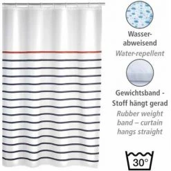 WENKO Rideau De Douche Original Marine Blanc, Rideau De Douche 180x200 Cm, Lavable En Machine Et Waterproof, 12 Anneaux Rideau De Douche En Plastique Blanc Inclus, Polyester, 180x200 Cm, Multicolore - Multicolore -Rideau et tringle Soldes 2024 13803457 3
