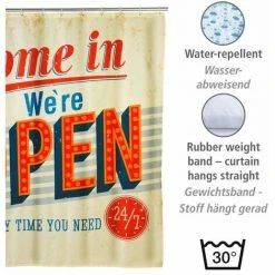 WENKO Rideau De Douche Antimoisissure Open, Rideau De Douche Original, Lavable En Machine Et Waterproof, 12 Anneaux Rideau De Douche En Plastique Blanc Inclus, Polyester, 180x200 Cm, Multicolore - Multicolore -Rideau et tringle Soldes 2024 13805264 3