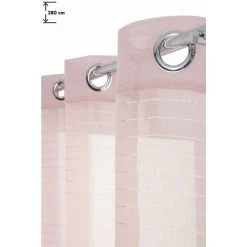 RIDEAUDISCOUNT Voilage 140 X 280 Cm à Oeillets Grande Hauteur Effet Naturel Liseré Horizontal Rose - Rose