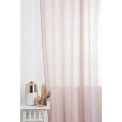 RIDEAUDISCOUNT Voilage 140 X 280 Cm à Oeillets Grande Hauteur Effet Naturel Liseré Horizontal Rose - Rose -Rideau et tringle Soldes 2024 16136113 3