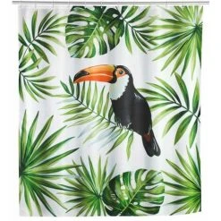 WENKO Rideau De Douche Original Tucan, Rideau De Douche 180x200 Cm, Lavable En Machine Et Waterproof, 12 Anneaux Rideau De Douche En Plastique Blanc Inclus, Polyester, 180x200 Cm, Multicolore