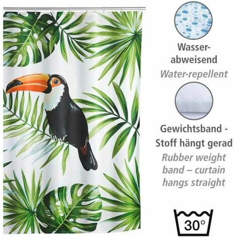 WENKO Rideau De Douche Original Tucan, Rideau De Douche 180x200 Cm, Lavable En Machine Et Waterproof, 12 Anneaux Rideau De Douche En Plastique Blanc Inclus, Polyester, 180x200 Cm, Multicolore 3 WENKO Rideau De Douche Original Tucan, Rideau De Douche 180x200 Cm, Lavable En Machine Et Waterproof, 12 Anneaux Rideau De Douche En Plastique Blanc Inclus, Polyester, 180x200 Cm, Multicolore – Image 3
