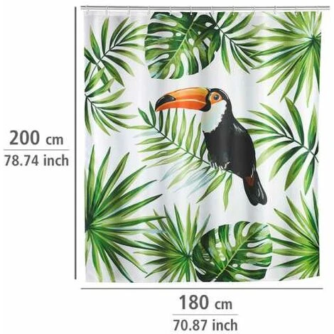 WENKO Rideau De Douche Original Tucan, Rideau De Douche 180x200 Cm, Lavable En Machine Et Waterproof, 12 Anneaux Rideau De Douche En Plastique Blanc Inclus, Polyester, 180x200 Cm, Multicolore 5 WENKO Rideau De Douche Original Tucan, Rideau De Douche 180x200 Cm, Lavable En Machine Et Waterproof, 12 Anneaux Rideau De Douche En Plastique Blanc Inclus, Polyester, 180x200 Cm, Multicolore – Image 5