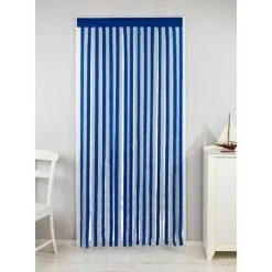 WENKO Rideau De Porte Bleu-blanc, Rideau De Porte Interieur, Fixation Sans Perçage, Facile D'entretien Et Lavable, Polyester, 90x200 Cm, Bleu - Blanc