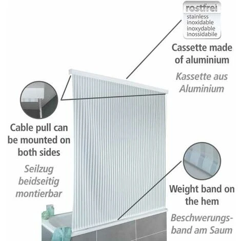 WENKO Store De Douche, Rideau De Douche Déroulant, Fixation Plafond, Matériel De Fixation Inclus, Aluminium - Plastique Recyclé Et Recyclable PEVA, 132x240x5 Cm, Blanc 2 WENKO Store De Douche, Rideau De Douche Déroulant, Fixation Plafond, Matériel De Fixation Inclus, Aluminium - Plastique Recyclé Et Recyclable PEVA, 132x240x5 Cm, Blanc – Image 2