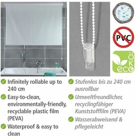 WENKO Store De Douche, Rideau De Douche Déroulant, Fixation Plafond, Matériel De Fixation Inclus, Aluminium - Plastique Recyclé Et Recyclable PEVA, 132x240x5 Cm, Blanc 3 WENKO Store De Douche, Rideau De Douche Déroulant, Fixation Plafond, Matériel De Fixation Inclus, Aluminium - Plastique Recyclé Et Recyclable PEVA, 132x240x5 Cm, Blanc – Image 3