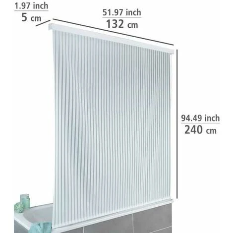WENKO Store De Douche, Rideau De Douche Déroulant, Fixation Plafond, Matériel De Fixation Inclus, Aluminium - Plastique Recyclé Et Recyclable PEVA, 132x240x5 Cm, Blanc 4 WENKO Store De Douche, Rideau De Douche Déroulant, Fixation Plafond, Matériel De Fixation Inclus, Aluminium - Plastique Recyclé Et Recyclable PEVA, 132x240x5 Cm, Blanc – Image 4