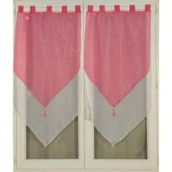 HOMEMAISON Paire De Double Vitrages à Pompon BLANC ROSE 2 X 60 X 120 Cm - BLANC ROSE