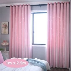 ASUPERMALL Rideau En Étoile Creuse, Tissu De Rideau Occultant En Fil Double Couche En Dentelle, Rose, 1 M * 2.5 M - Rose, 1 M * 2.5 M