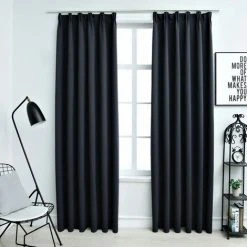 Rideaux Occultants Avec Crochets 2 Pcs Anthracite 140x175 Cm VidaXL