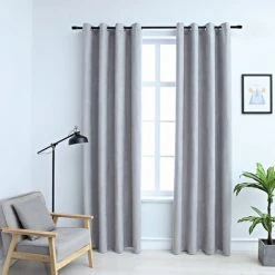 Rideaux Occultants Avec Anneaux En Métal 2 Pcs Gris 140x175 Cm VidaXL