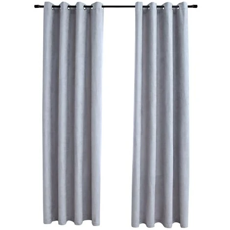 Rideaux Occultants Avec Anneaux En Métal 2 Pcs Gris 140x175 Cm VidaXL 2 Rideaux Occultants Avec Anneaux En Métal 2 Pcs Gris 140x175 Cm VidaXL – Image 2