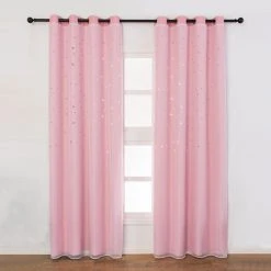 ASUPERMALL 100*250Cm Rideaux Occultants En Forme D'étoile Creux Double Couche Tissu Fil Combinaison Isolation Thermique Rideaux Assombrissants, Rose - Rose