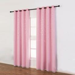 ASUPERMALL 100*250Cm Rideaux Occultants En Forme D'étoile Creux Double Couche Tissu Fil Combinaison Isolation Thermique Rideaux Assombrissants, Rose - Rose -Rideau et tringle Soldes 2024 16905517 3