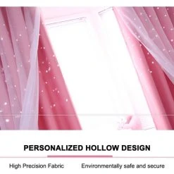ASUPERMALL 100*250Cm Rideaux Occultants En Forme D'étoile Creux Double Couche Tissu Fil Combinaison Isolation Thermique Rideaux Assombrissants, Rose - Rose -Rideau et tringle Soldes 2024 16905517 4