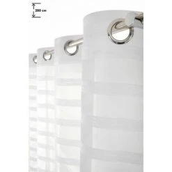 RIDEAUDISCOUNT Voilage 140 X 280 à Oeillets Grande Hauteur Rayures Horizontales Tissé Effet Naturel Blanc - Blanc