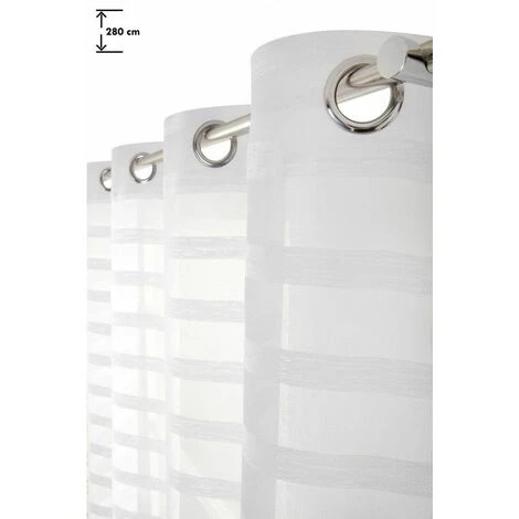 RIDEAUDISCOUNT Voilage 140 X 280 à Oeillets Grande Hauteur Rayures Horizontales Tissé Effet Naturel Blanc - Blanc 1 RIDEAUDISCOUNT Voilage 140 X 280 à Oeillets Grande Hauteur Rayures Horizontales Tissé Effet Naturel Blanc - Blanc