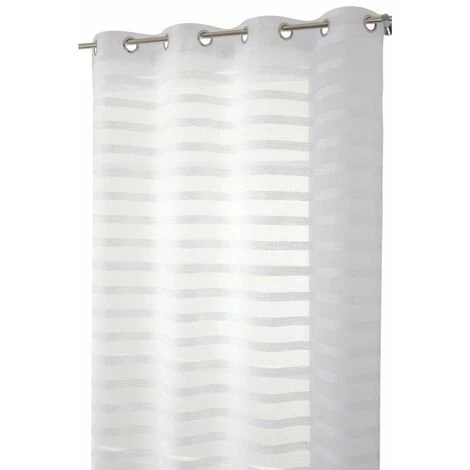 RIDEAUDISCOUNT Voilage 140 X 280 à Oeillets Grande Hauteur Rayures Horizontales Tissé Effet Naturel Blanc - Blanc 2 RIDEAUDISCOUNT Voilage 140 X 280 à Oeillets Grande Hauteur Rayures Horizontales Tissé Effet Naturel Blanc - Blanc – Image 2
