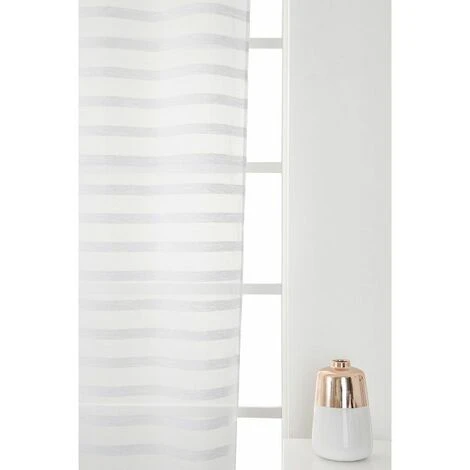 RIDEAUDISCOUNT Voilage 140 X 280 à Oeillets Grande Hauteur Rayures Horizontales Tissé Effet Naturel Blanc - Blanc 3 RIDEAUDISCOUNT Voilage 140 X 280 à Oeillets Grande Hauteur Rayures Horizontales Tissé Effet Naturel Blanc - Blanc – Image 3