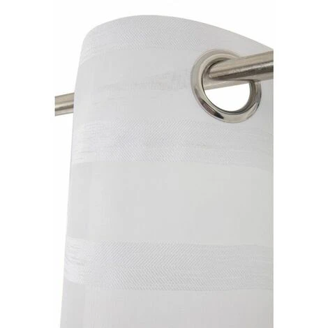 RIDEAUDISCOUNT Voilage 140 X 280 à Oeillets Grande Hauteur Rayures Horizontales Tissé Effet Naturel Blanc - Blanc 4 RIDEAUDISCOUNT Voilage 140 X 280 à Oeillets Grande Hauteur Rayures Horizontales Tissé Effet Naturel Blanc - Blanc – Image 4