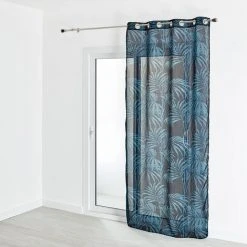 HOMEMAISON Voilage étamine Imprimé Motif Végétal 130x240 Cm Bleu 130 X 240cm - Bleu