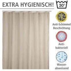 WENKO Rideau De Douche Antimoisissure, Rideau De Douche 180x200 Cm, Lavable En Machine Et Waterproof, 12 Anneaux Rideau De Douche En Plastique Blanc Inclus, 100% Polyester, 180x200 Cm, Beige -Rideau et tringle Soldes 2024 18939011 3