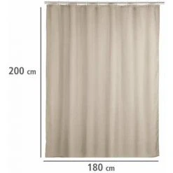 WENKO Rideau De Douche Antimoisissure, Rideau De Douche 180x200 Cm, Lavable En Machine Et Waterproof, 12 Anneaux Rideau De Douche En Plastique Blanc Inclus, 100% Polyester, 180x200 Cm, Beige -Rideau et tringle Soldes 2024 18939011 5