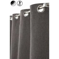 RIDEAUDISCOUNT Rideau Thermique 135 X 240 Cm à Oeillets Chiné Polaire Dos Uni Anthracite - Gris