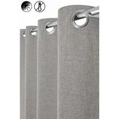 RIDEAUDISCOUNT Rideau Thermique 135 X 240 Cm à Oeillets Chiné Uni Gris Clair - Gris