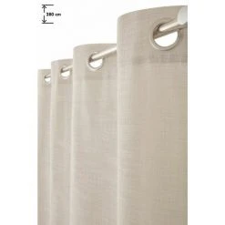 RIDEAUDISCOUNT Rideau Tamisant 140 X 280 Cm à Oeillets Grande Hauteur Effet Lin Tramé Uni Beige - Naturel